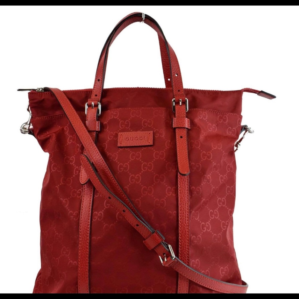Gucci Zip Top Guccissima Red Tote Handbag